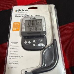 Polder Black and Silver Digital Thermometer Timer
